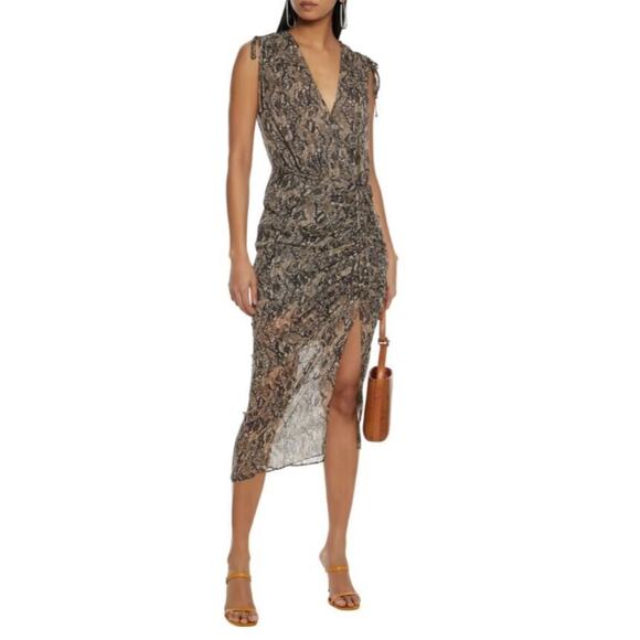 Veronica Beard Women Snake Print Silk Teagan Ruched Midi Cocktail Dress Size 0